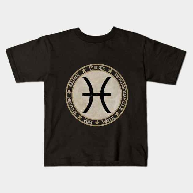 Vintage Pisces Zodiac Sign Horoscope Astrology Symbol Kids T-Shirt by DragonXX